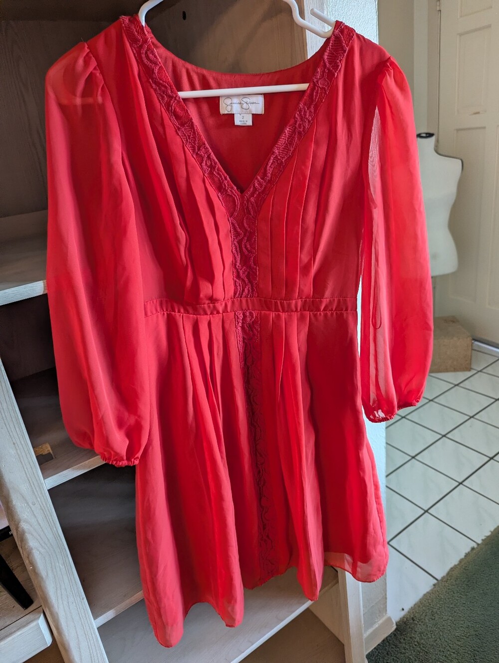 Jessica Simpson Red/Orang Chiffon V-Neck jr Dress.